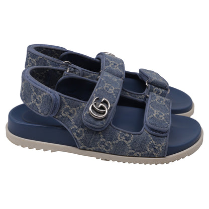 Women's Gucci Moritz GG Slingback Denim Sandals in Blue Cotton