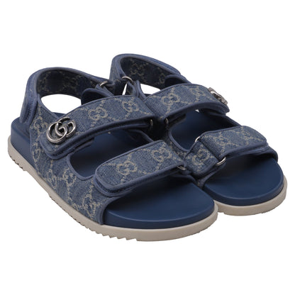 Women's Gucci Moritz GG Slingback Denim Sandals in Blue Cotton