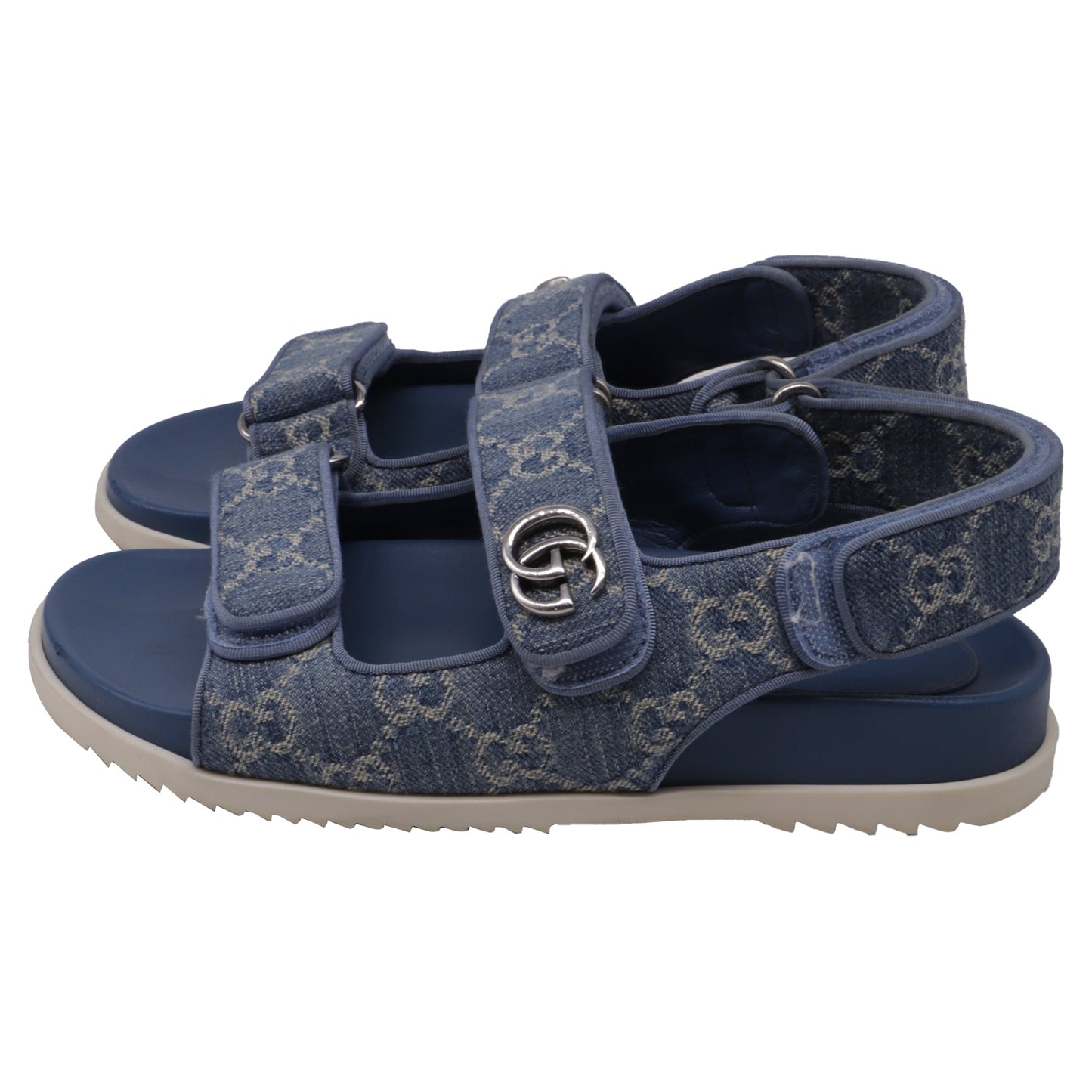 Women's Gucci Moritz GG Slingback Denim Sandals in Blue Cotton