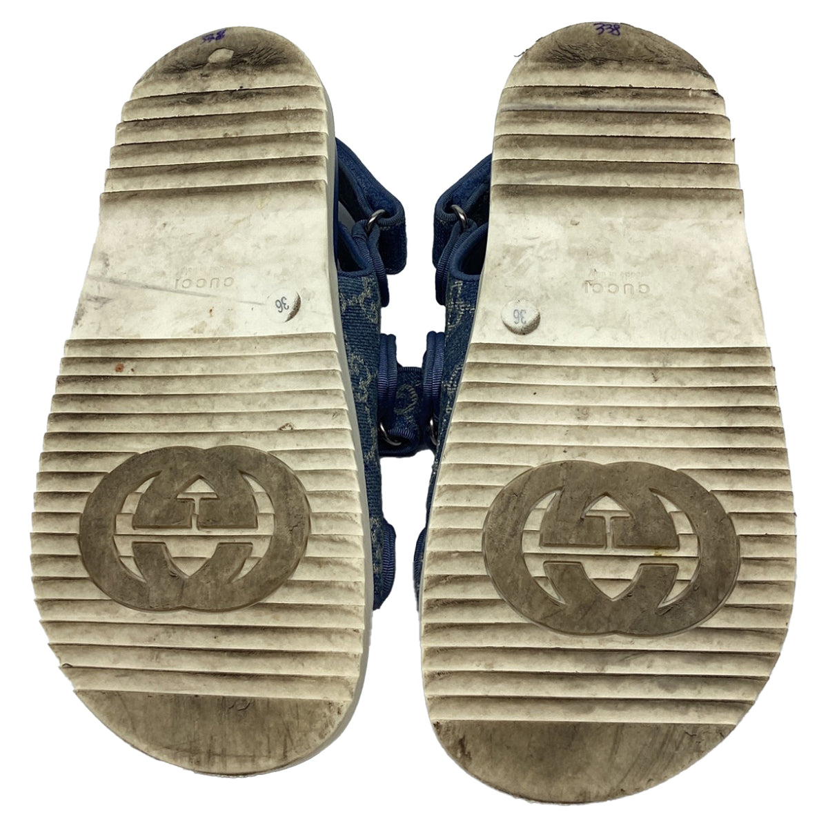 Women's Gucci Moritz GG Slingback Denim Sandals in Blue Cotton