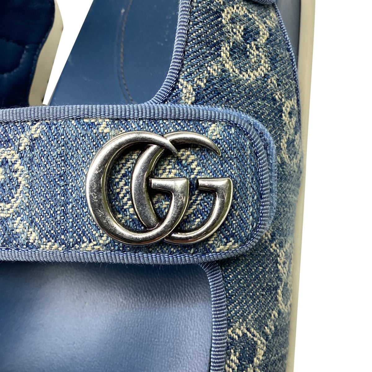 Women's Gucci Moritz GG Slingback Denim Sandals in Blue Cotton