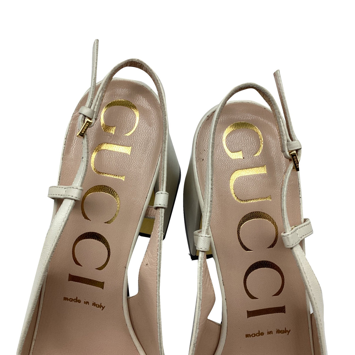 Women's  Gucci Horsebit Slingback Pumps in White Leather