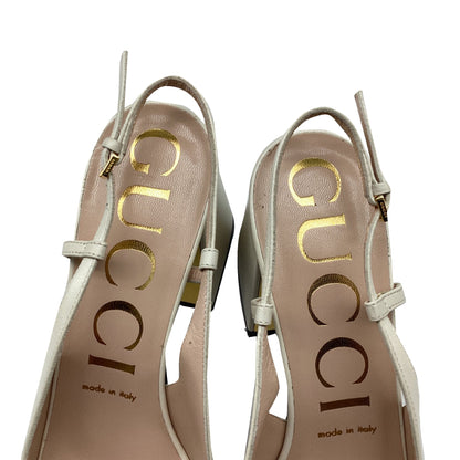 Women's  Gucci Horsebit Slingback Pumps in White Leather
