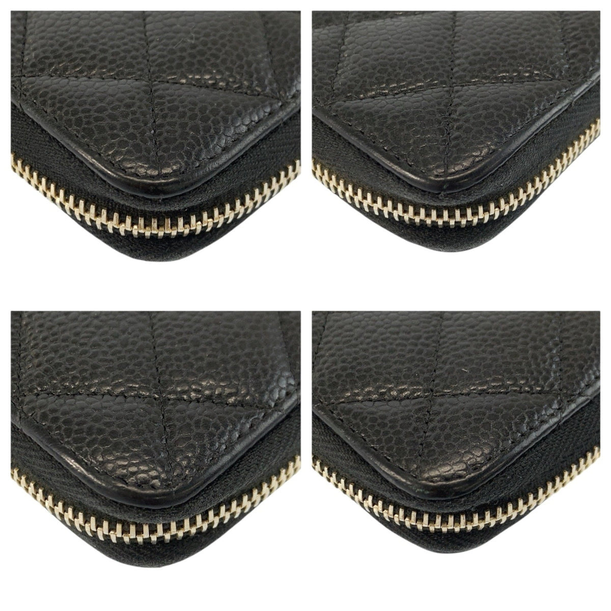 Zip Around Wallet Quilted Caviar Long