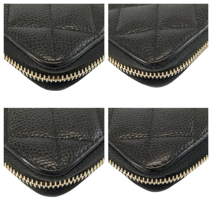 Zip Around Wallet Quilted Caviar Long