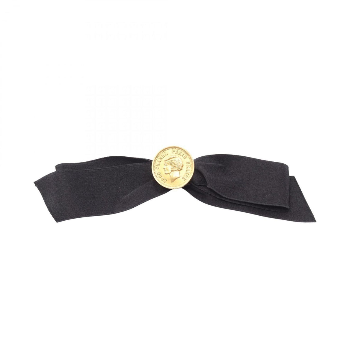 Ribbon Medallion Brooch Metal Black and Gold Tone