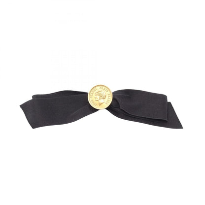 Ribbon Medallion Brooch Metal Black and Gold Tone