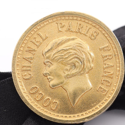 Ribbon Medallion Brooch Metal Black and Gold Tone