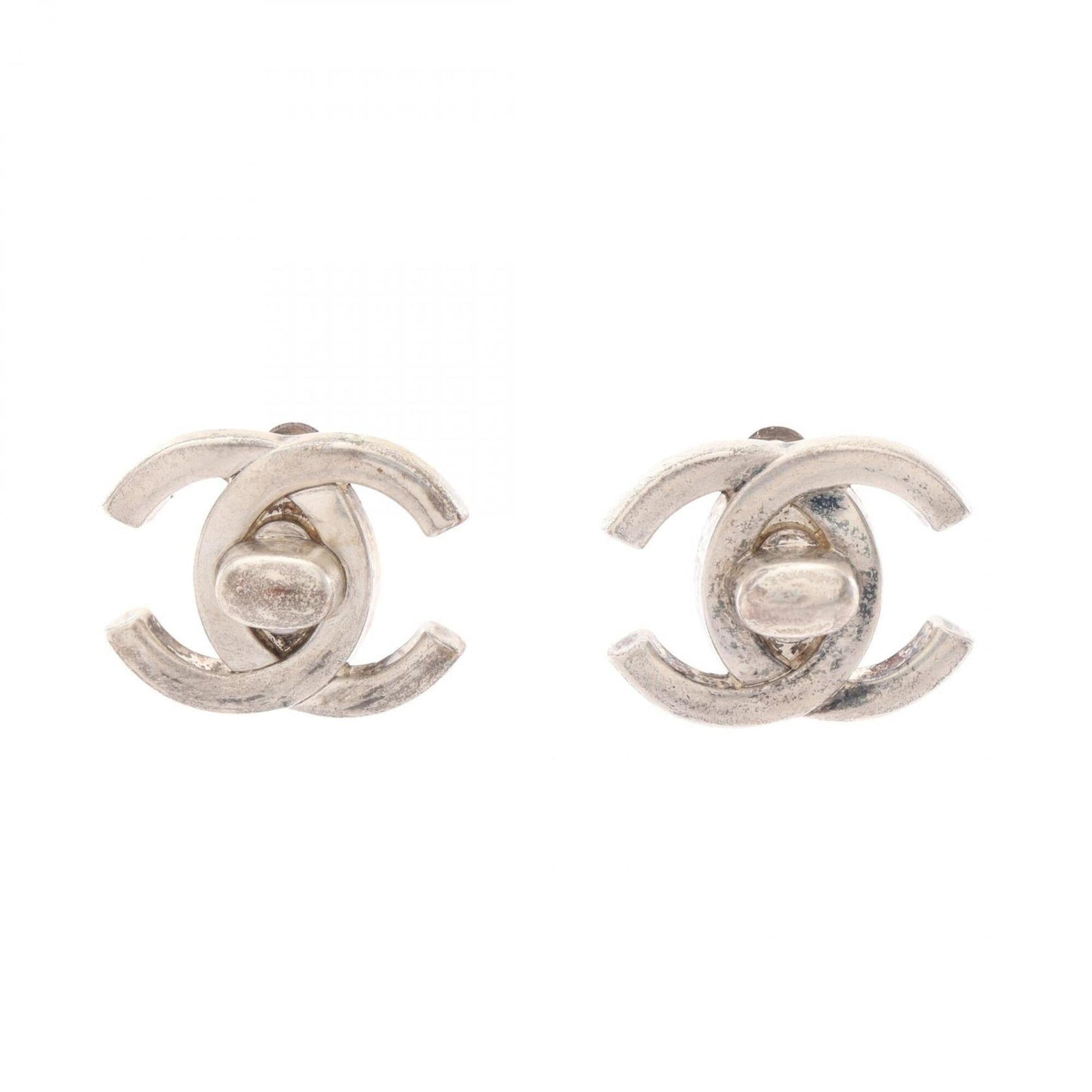CC Logo Turnlock Clip-On Earrings Silver-Tone Metal Silver-Tone Metal