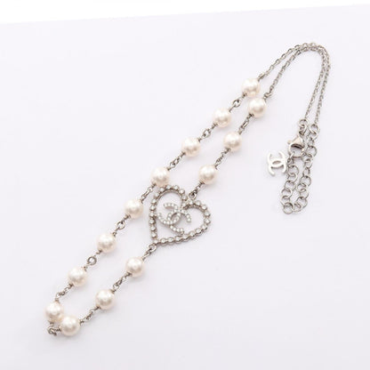 CC Logo Heart Pendant Necklace Silver-Tone Metal