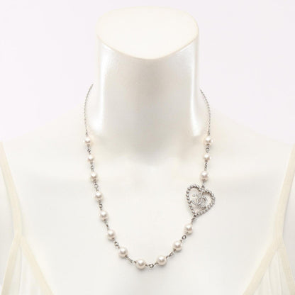 CC Logo Heart Pendant Necklace Silver-Tone Metal