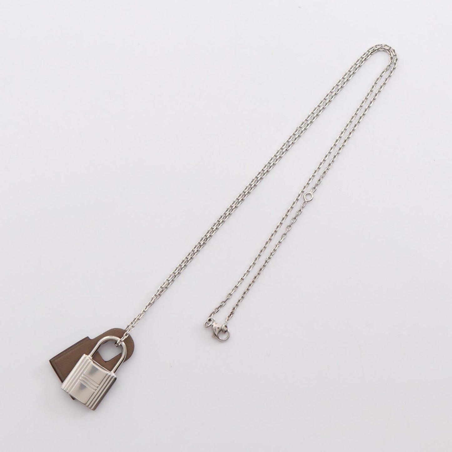 Kelly Pendant Necklace Metal and Swift Leather