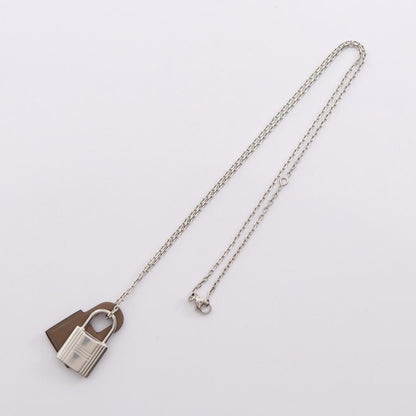 Kelly Pendant Necklace Metal and Swift Leather