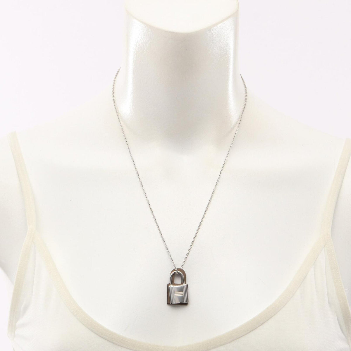 Kelly Pendant Necklace Metal and Swift Leather