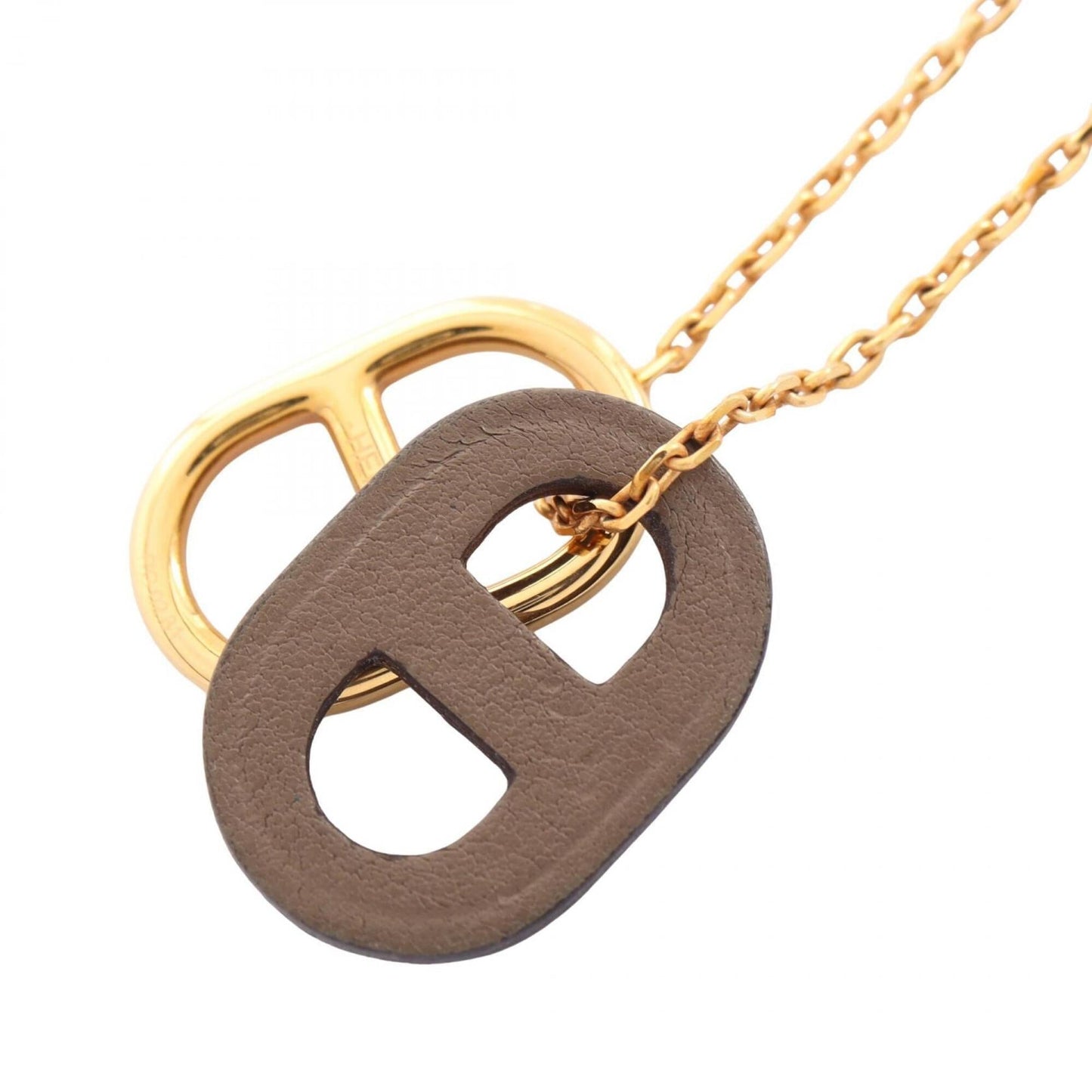 O'Maillon Chaine d'Ancre Etoupe Pendant Necklace Swift Leather Gold and Gray