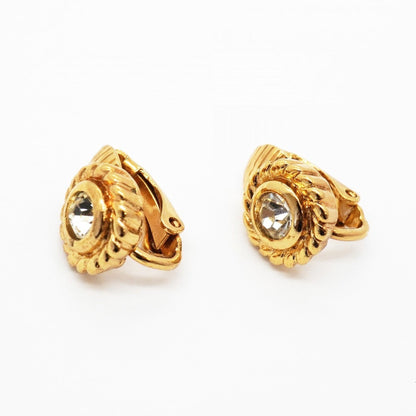 Rhinestone Clip-On Earrings Gold and Rhinestone