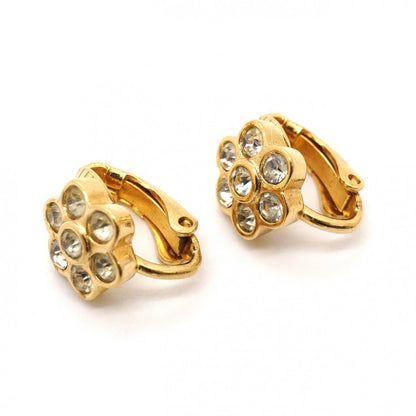 Rhinestone Clip-On Earrings Gold and Rhinestone