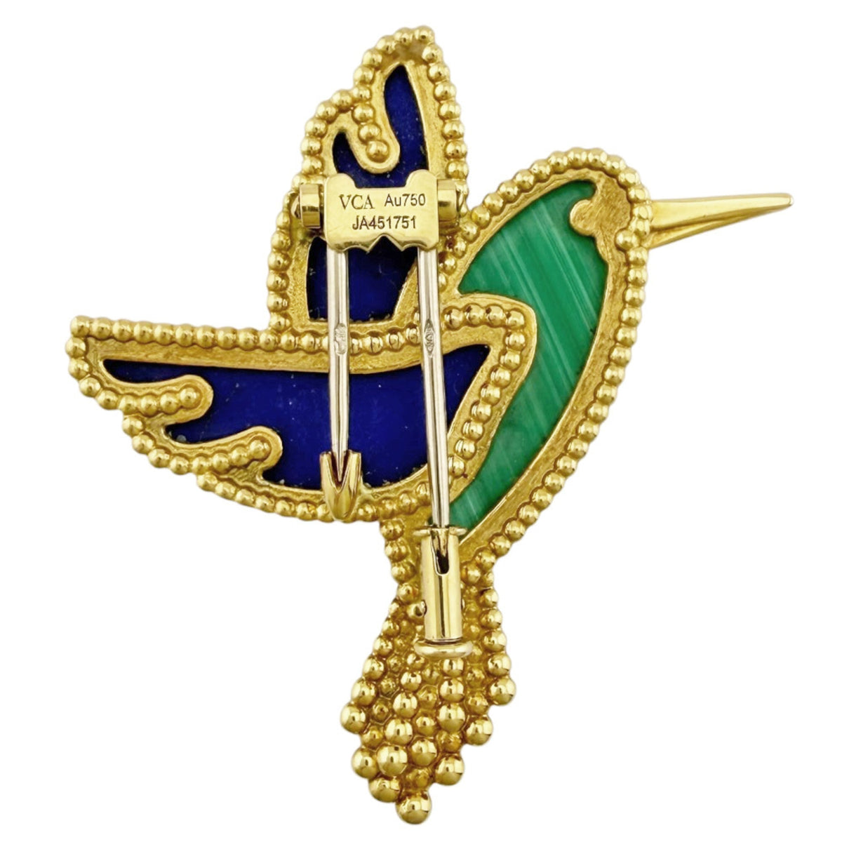 Lucky Animals Colibri Brooch 18K Yellow Gold with Malachite Lapis Lazuli and Onyx