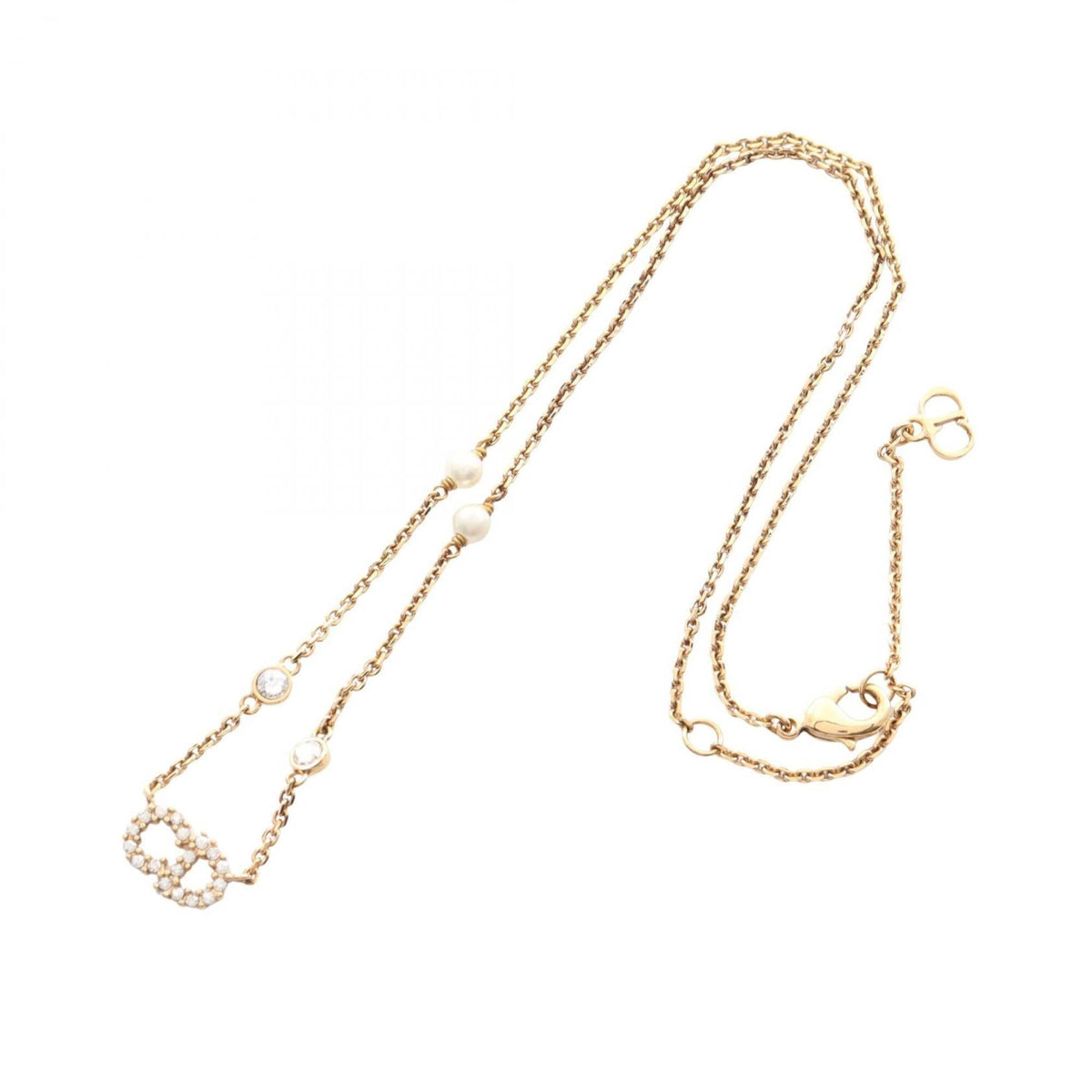 Pendant Necklace Artificial Pearl and Gold and Rhinestone
