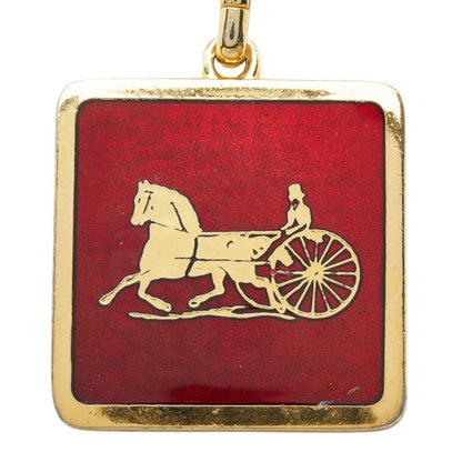 Macadam Carriage Square Plate Pendant Necklace Gold and Red