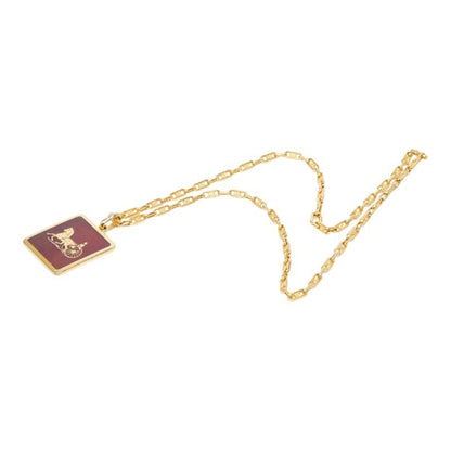 Macadam Carriage Square Plate Pendant Necklace Gold and Red