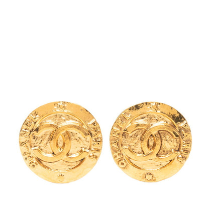 CC Logo Round Clip-On Earrings Metal Gold-Tone Metal