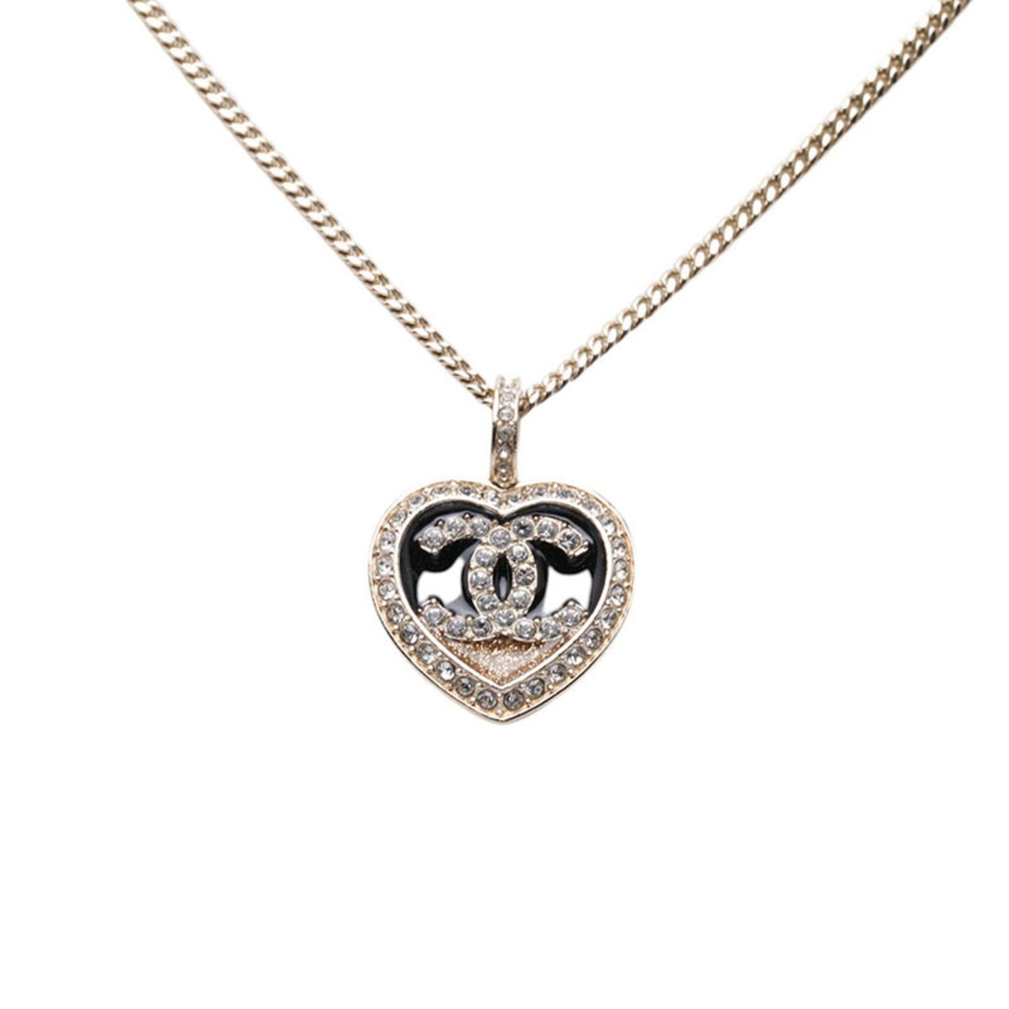 CC Logo Heart Pendant Necklace Gold-Tone Metal