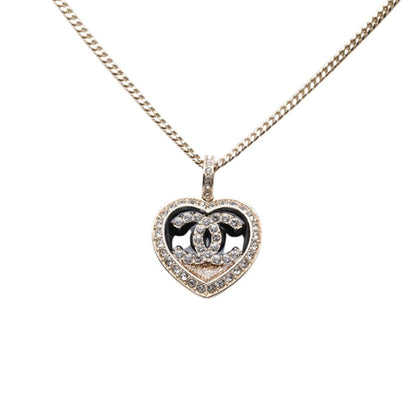 CC Logo Heart Pendant Necklace Gold-Tone Metal