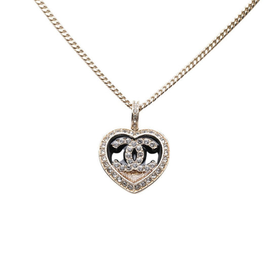 CC Logo Heart Pendant Necklace Gold-Tone Metal