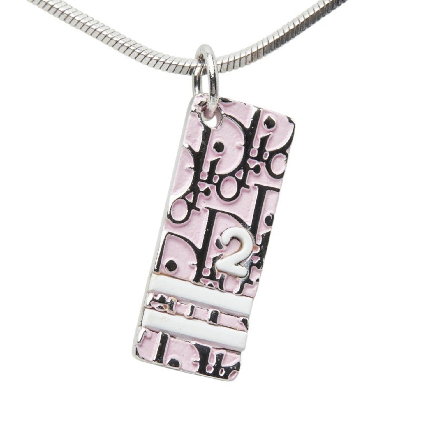 Trotter Plate Pendant Necklace Pink and Silver Metal