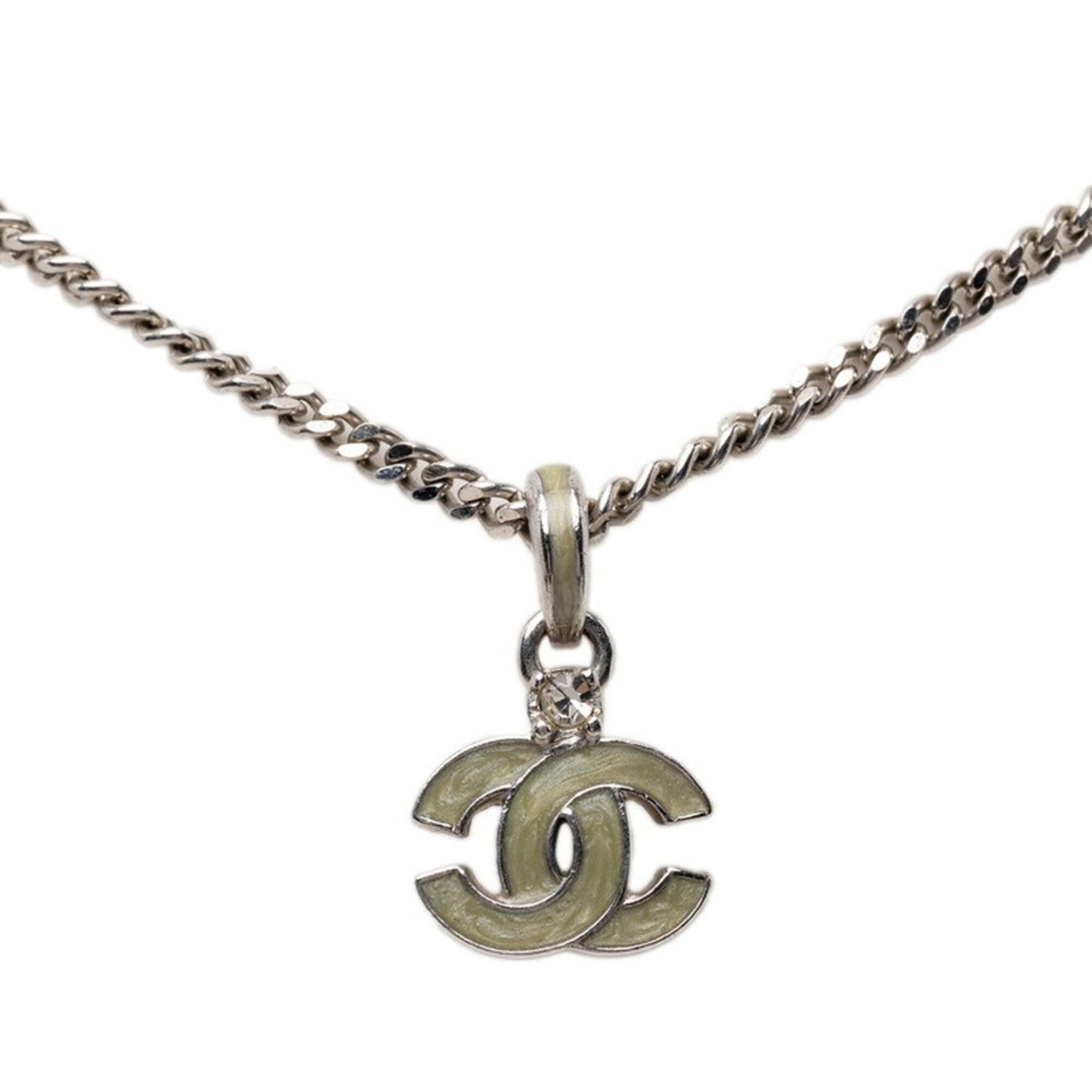 CC Logo Pendant Necklace Silver-Tone Metal