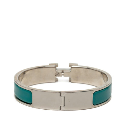 Click H Bracelet Metal Green and Silver with Enamel