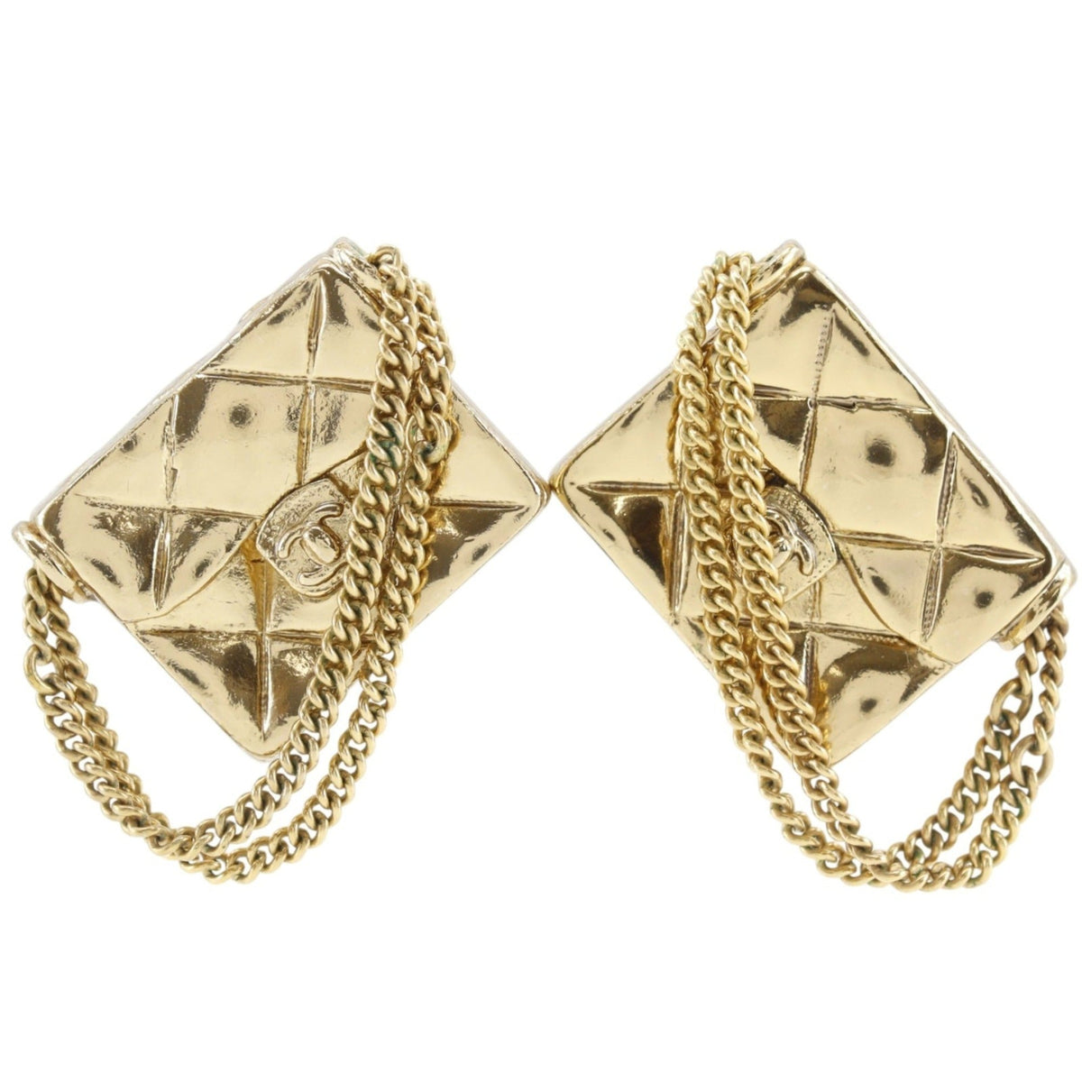 Matelasse Bag Motif Clip Earrings Metal