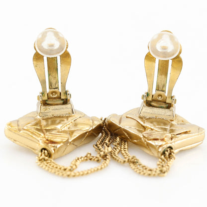 Matelasse Bag Motif Clip Earrings Metal