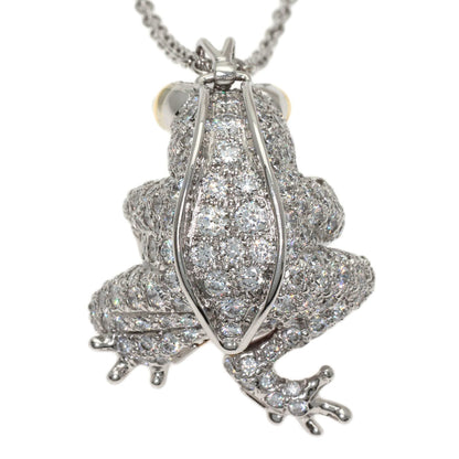 Frog Motif Pendant Necklace Platinum and 18K Yellow Gold with Pearl Diamond and Emerald