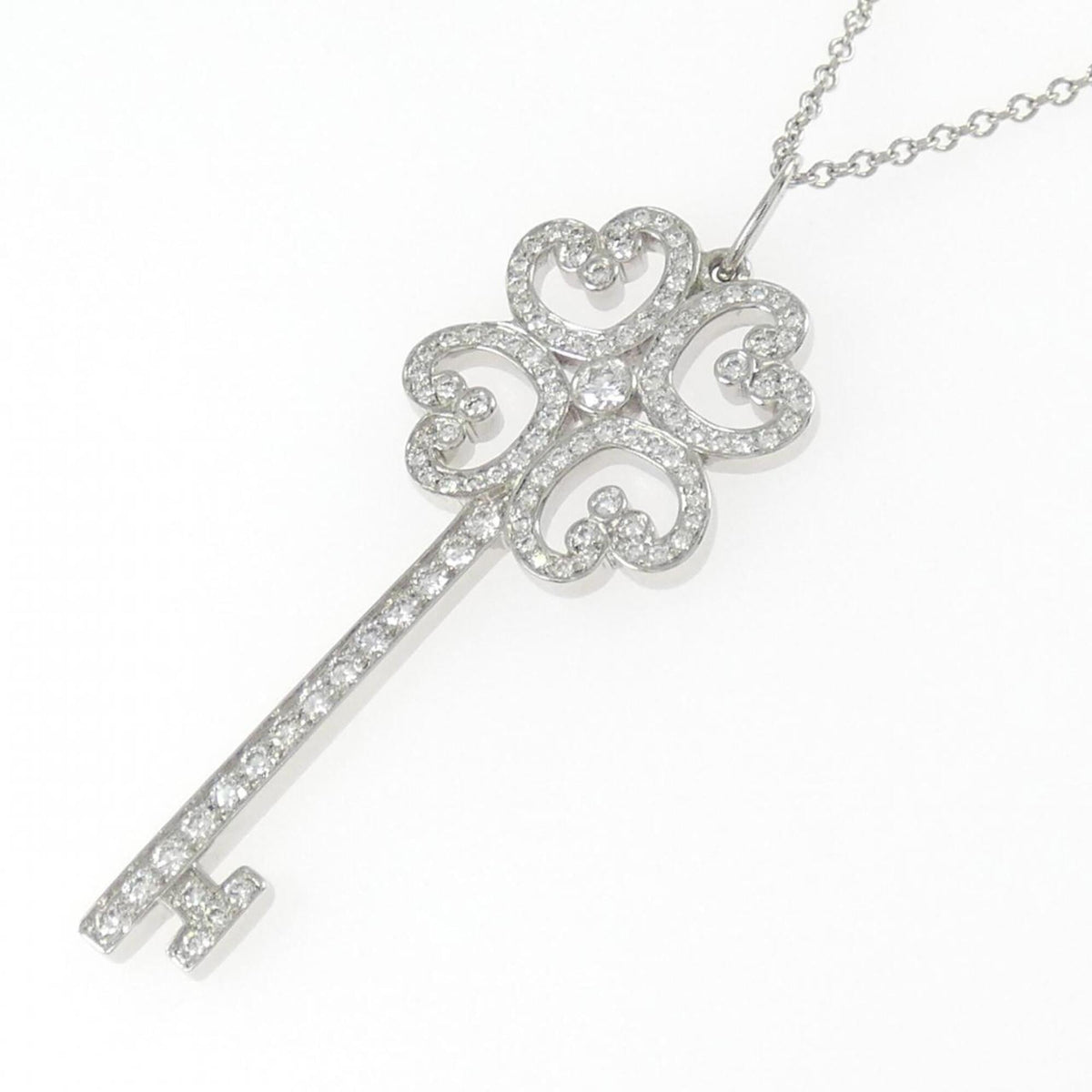 Quattra Heart Key Pendant Necklace Platinum with Diamond