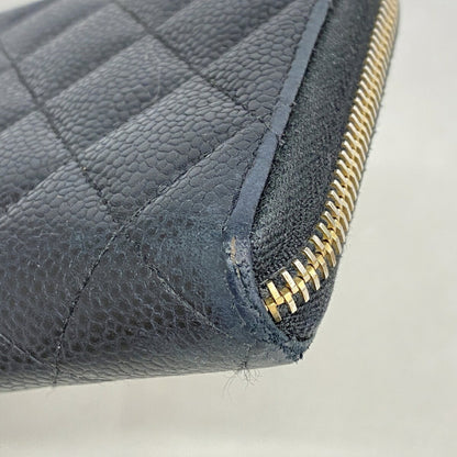 Zip Around Wallet Quilted Caviar Long