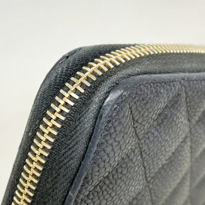 Zip Around Wallet Quilted Caviar Long