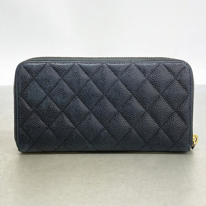 Zip Around Wallet Quilted Caviar Long