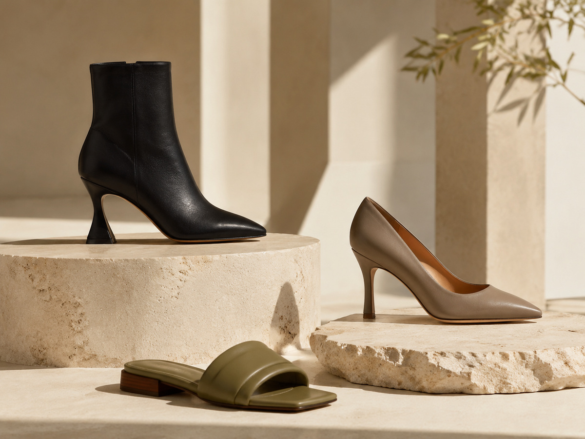 Unbranded refined footwear in a minimalist studio